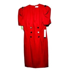 Vtg Raul Blanco Dress 12 Deadstock Red Secretary Dress Woven Gold Buttons Classy